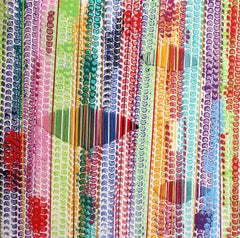 Believed - Rainbow Stripes Colored Textural Thread and Paint Original Artwork
