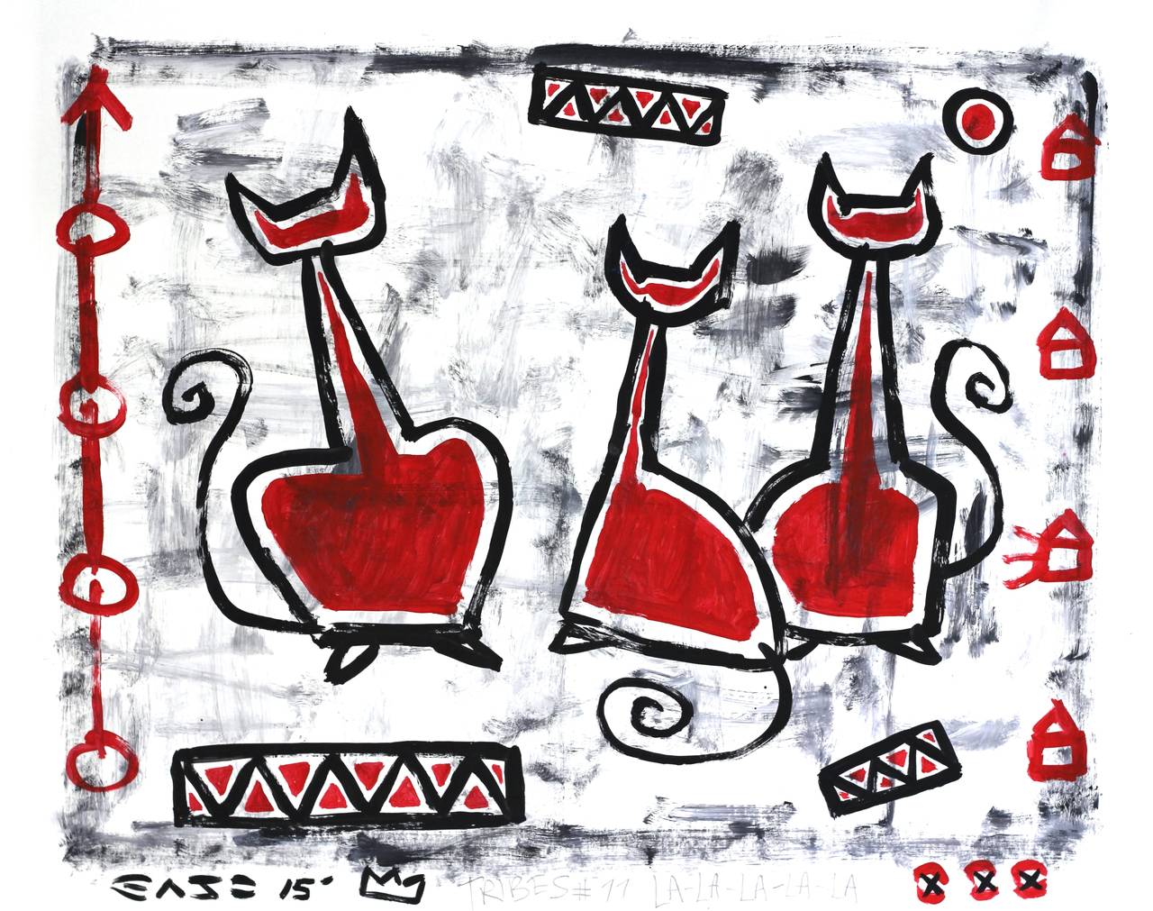 Best Friends – Drei rote Katzen, figurative abstrakte Kunst des Straßenkünstlers Gary John