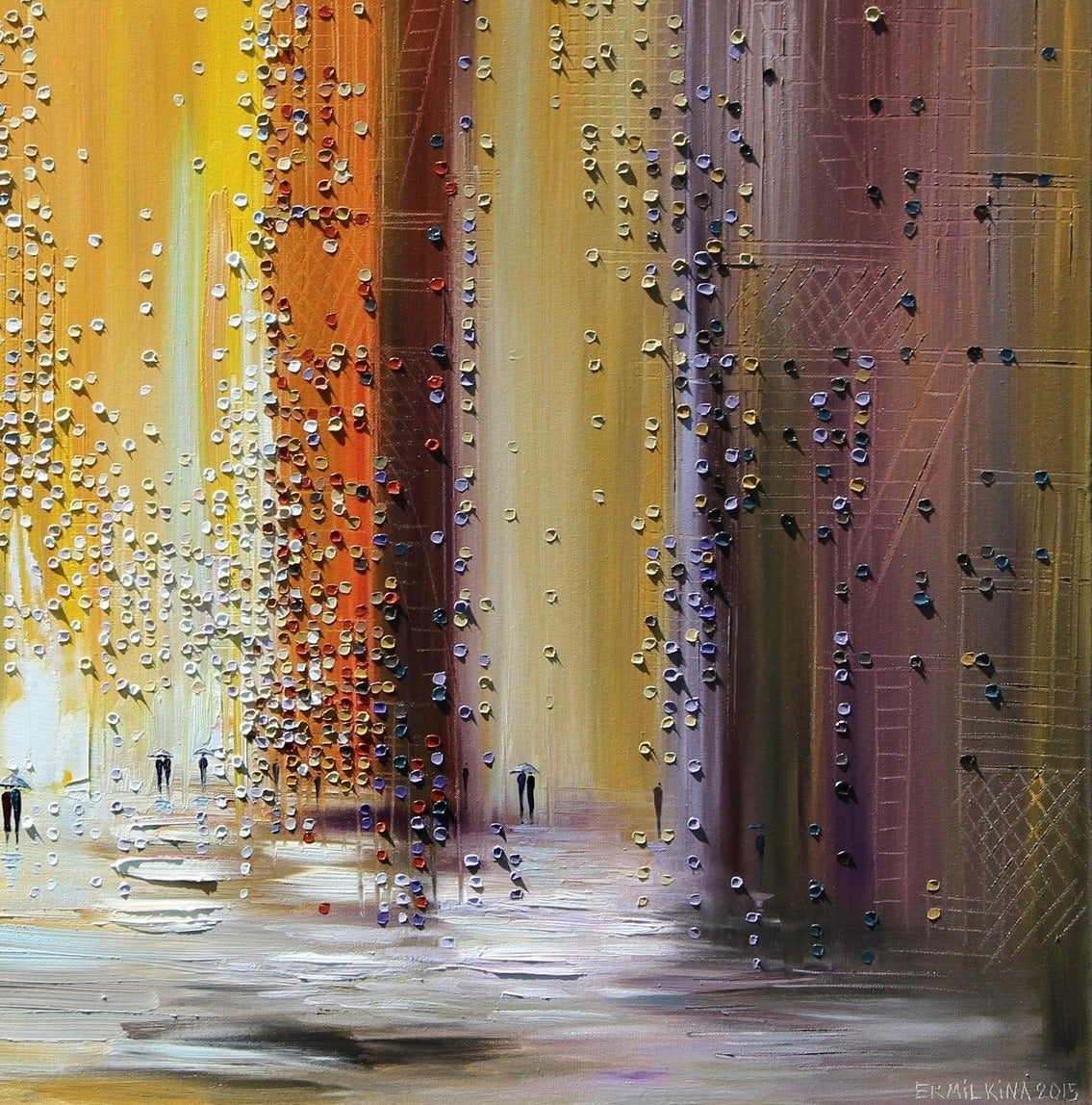 Rainy Sunset - Abstract Painting by Ekaterina Ermilkina