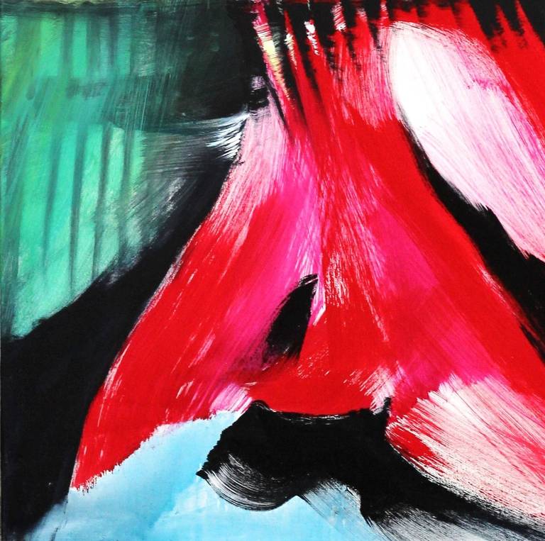 Danseuse en rouge - Grande peinture à l'huile figurative colorée sur toile - Vert Abstract Painting par Bettina Mauel