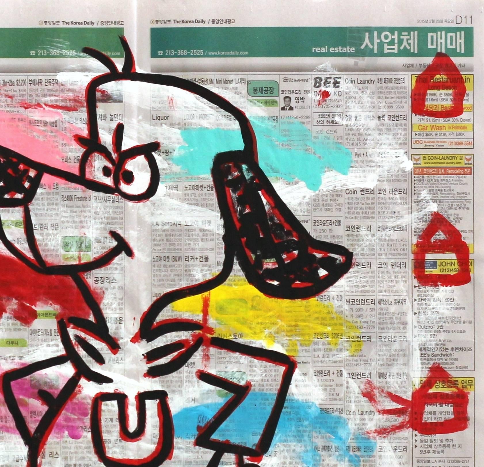 Defiant Underdog - Beige Animal Painting by Gary John