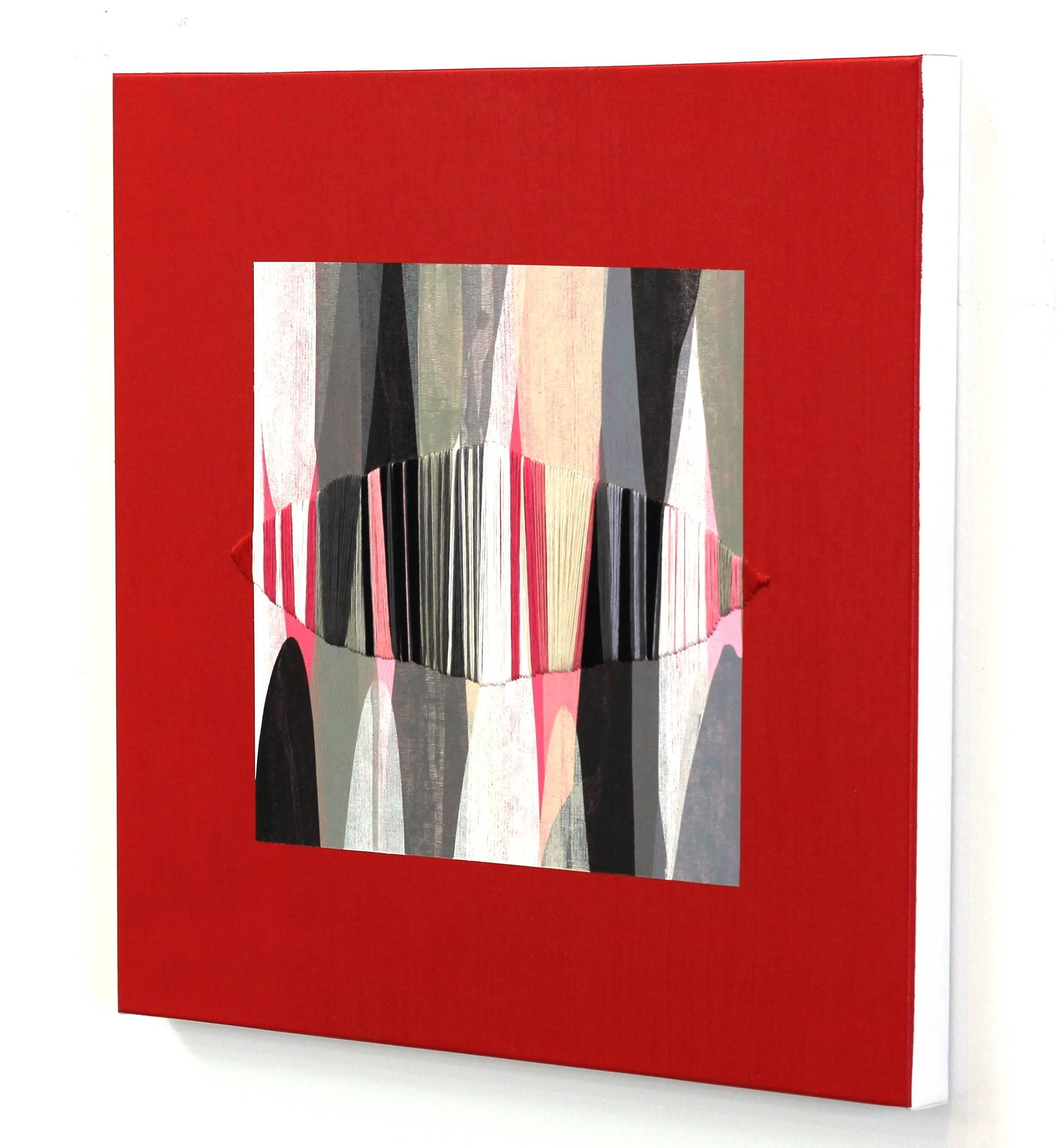 Poemes XXXVII - Red White and Black Original Mixed Media Artwork on Canvas - Abstract Painting by Raul de la Torre