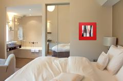 Poemes XXXVII - Opera d'arte in tecnica mista rossa, bianca e nera su tela