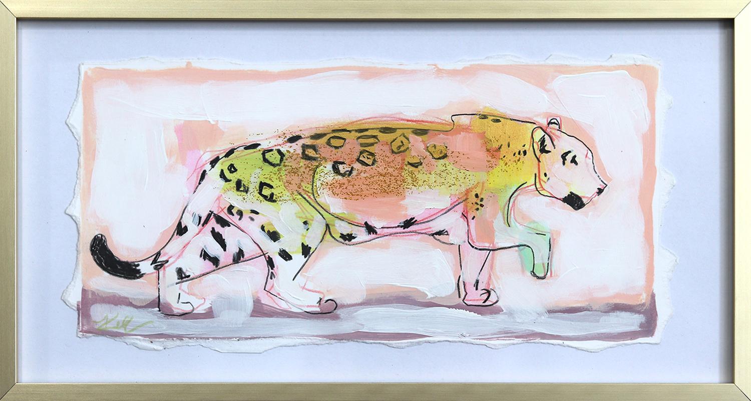 Peinture originale d'animal sauvage encadrée sur papier - fourrure tendre