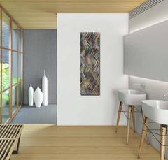 Zig Zag 16-3-2 - Peinture à l'huile moderne originale à rayures géométriques avec texture