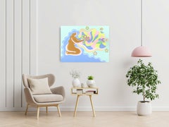 Birdy - Quadro figurativo floreale originale surrealista a pastello vibrante