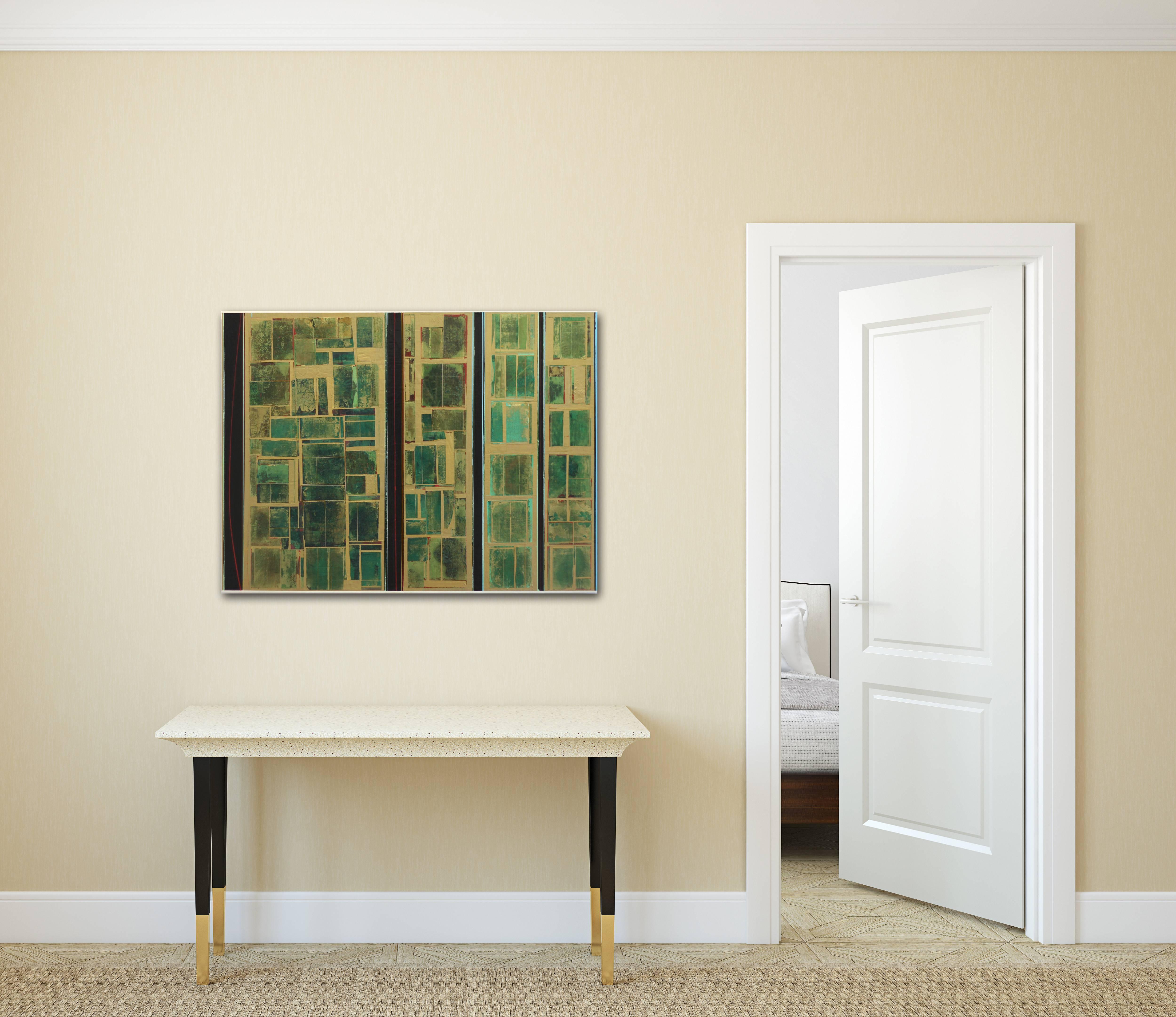Projections 7 - Geometric Green and Gold Contemporary Abstract Original Painting 5