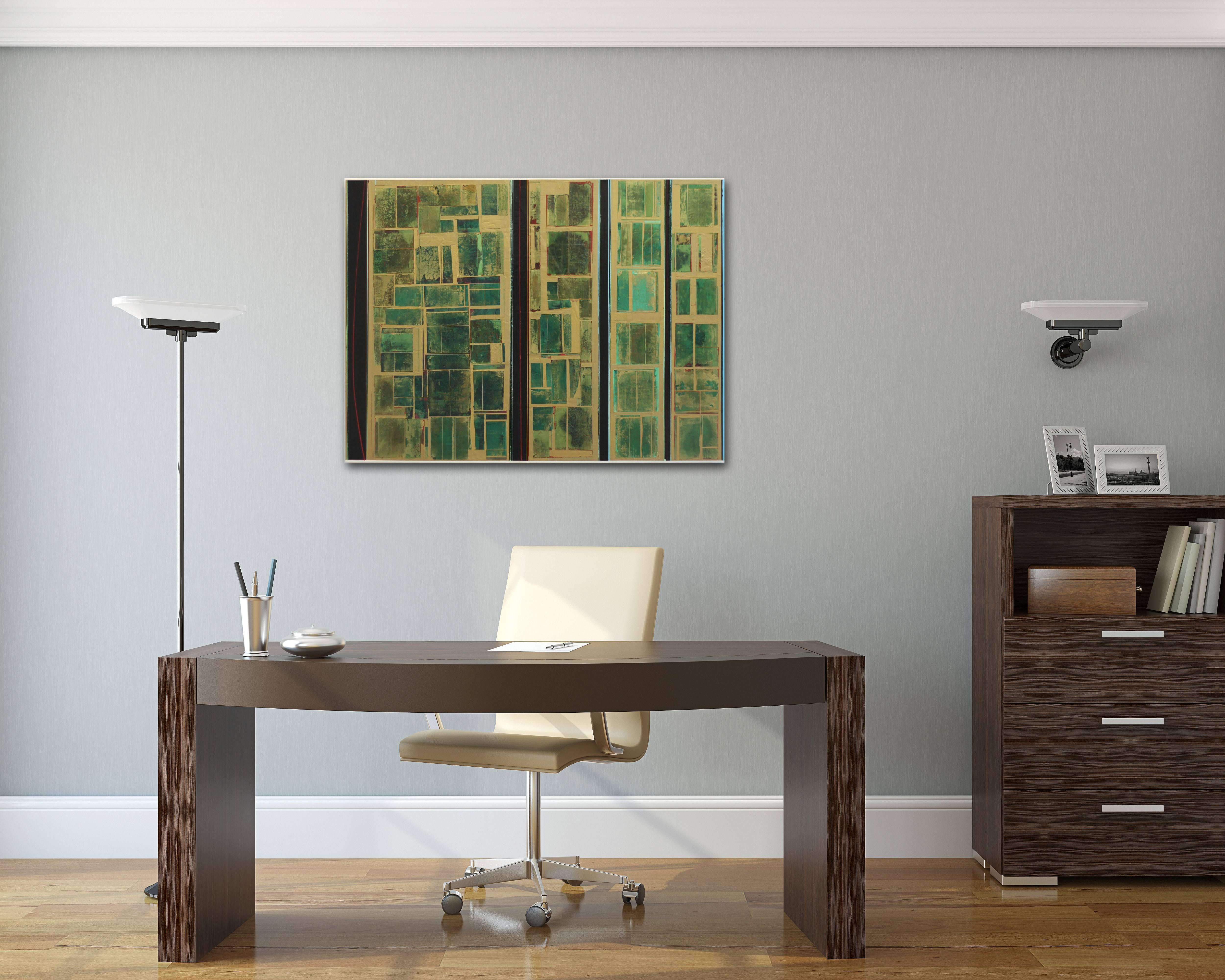 Projections 7 - Geometric Green and Gold Contemporary Abstract Original Painting 2