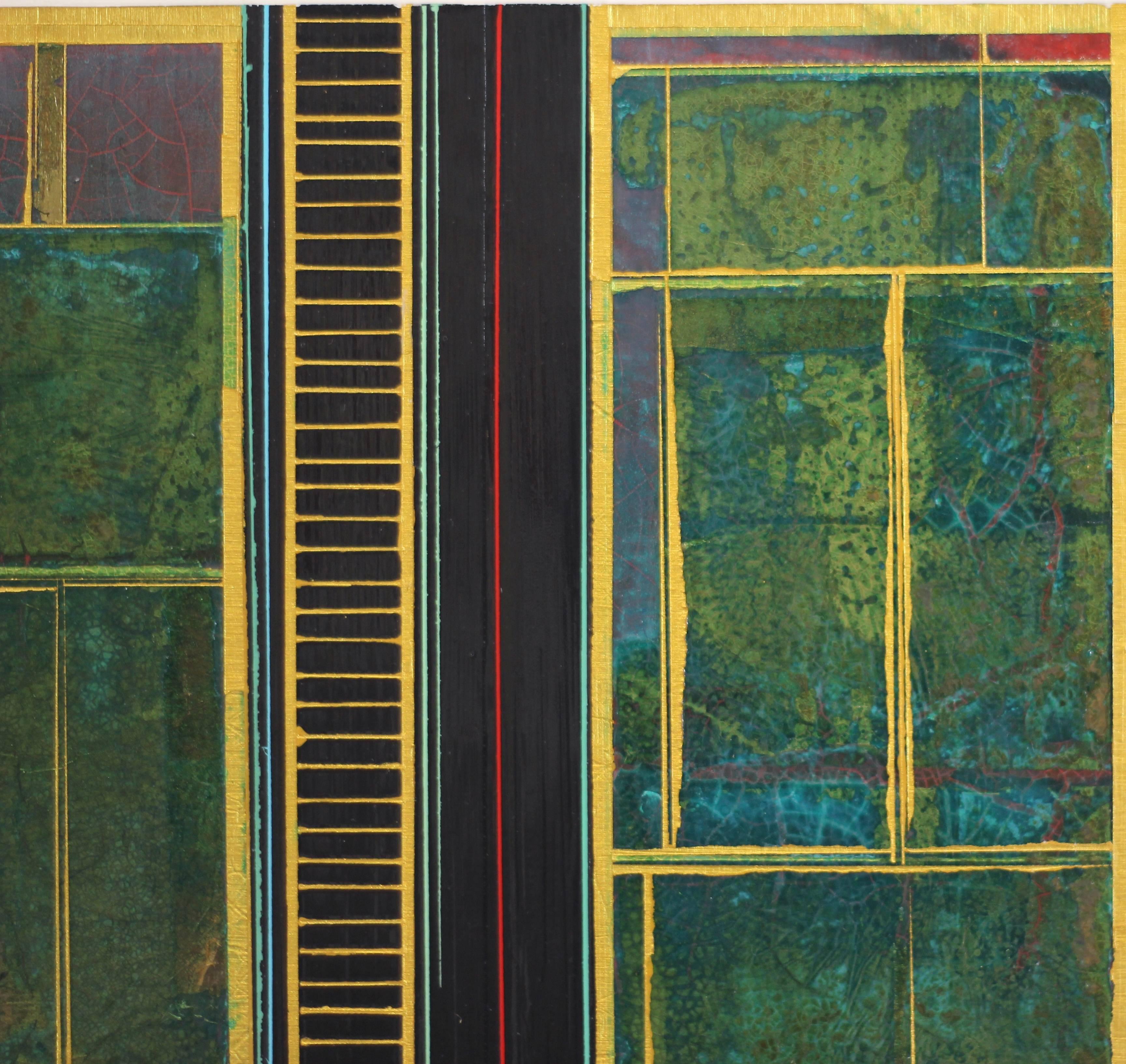 Fields #8 - Abstract Green Gold Geometric Original Wall Painting For Sale 3
