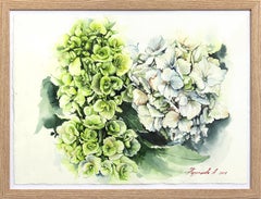 Hortensias verts et blancs - Nature morte florale, peinture à l'eau