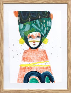 Lemon Yellow Flowers - Whimsical Fantasy Figurative Artwork on Paper