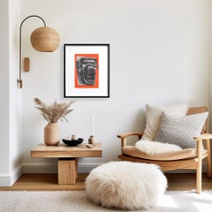 In scatola - Originale opera d'arte figurativa astratta in arancione, bianco e nero su carta