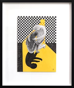 Encontrado - Obra de Arte Figurativa Original Abstracta Amarilla y Negra sobre Papel