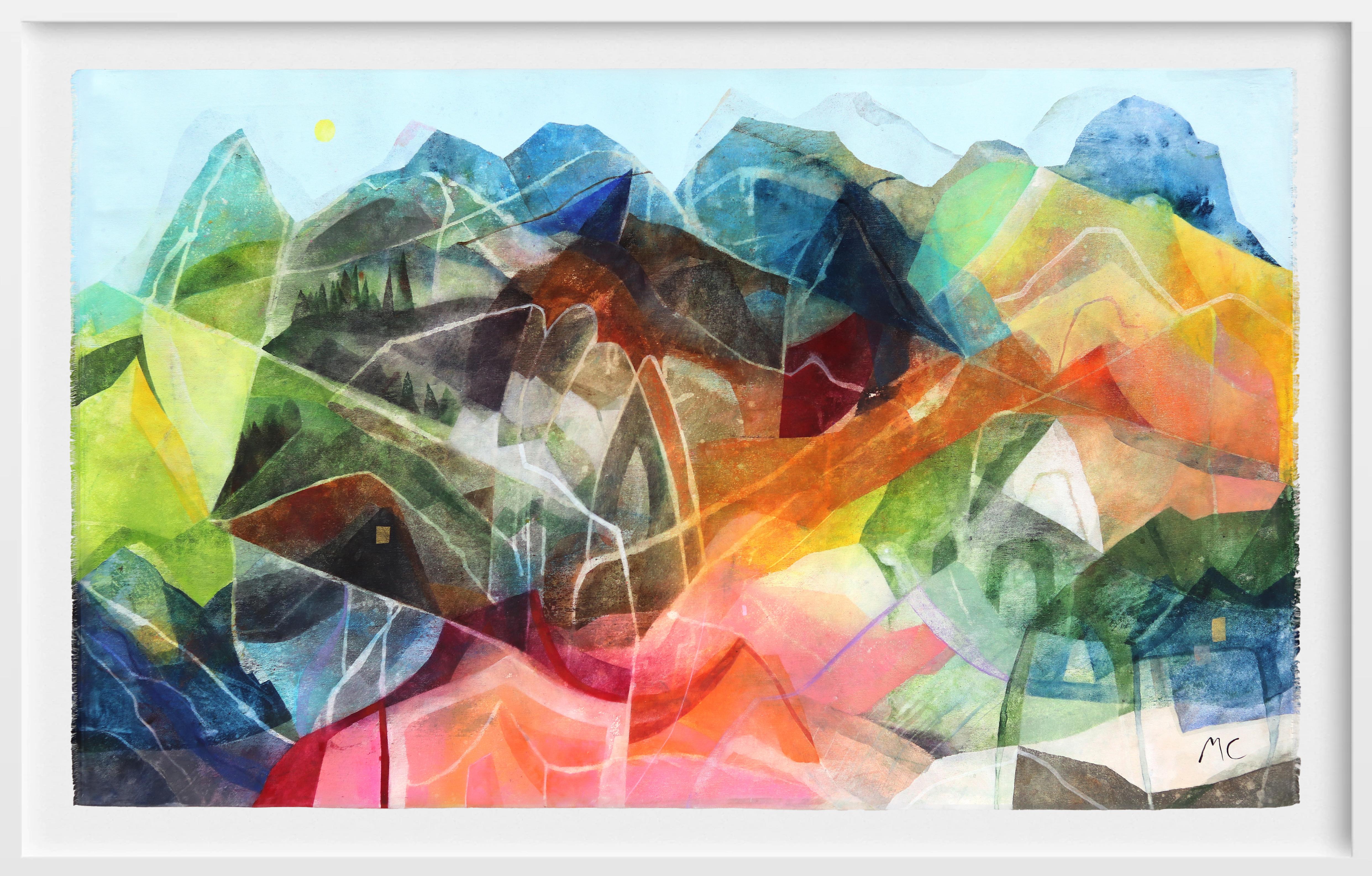 Maria C. Bernhardsson Landscape Painting - Mountain View - Large Colorful Abstract Nature Landscape on Canvas
