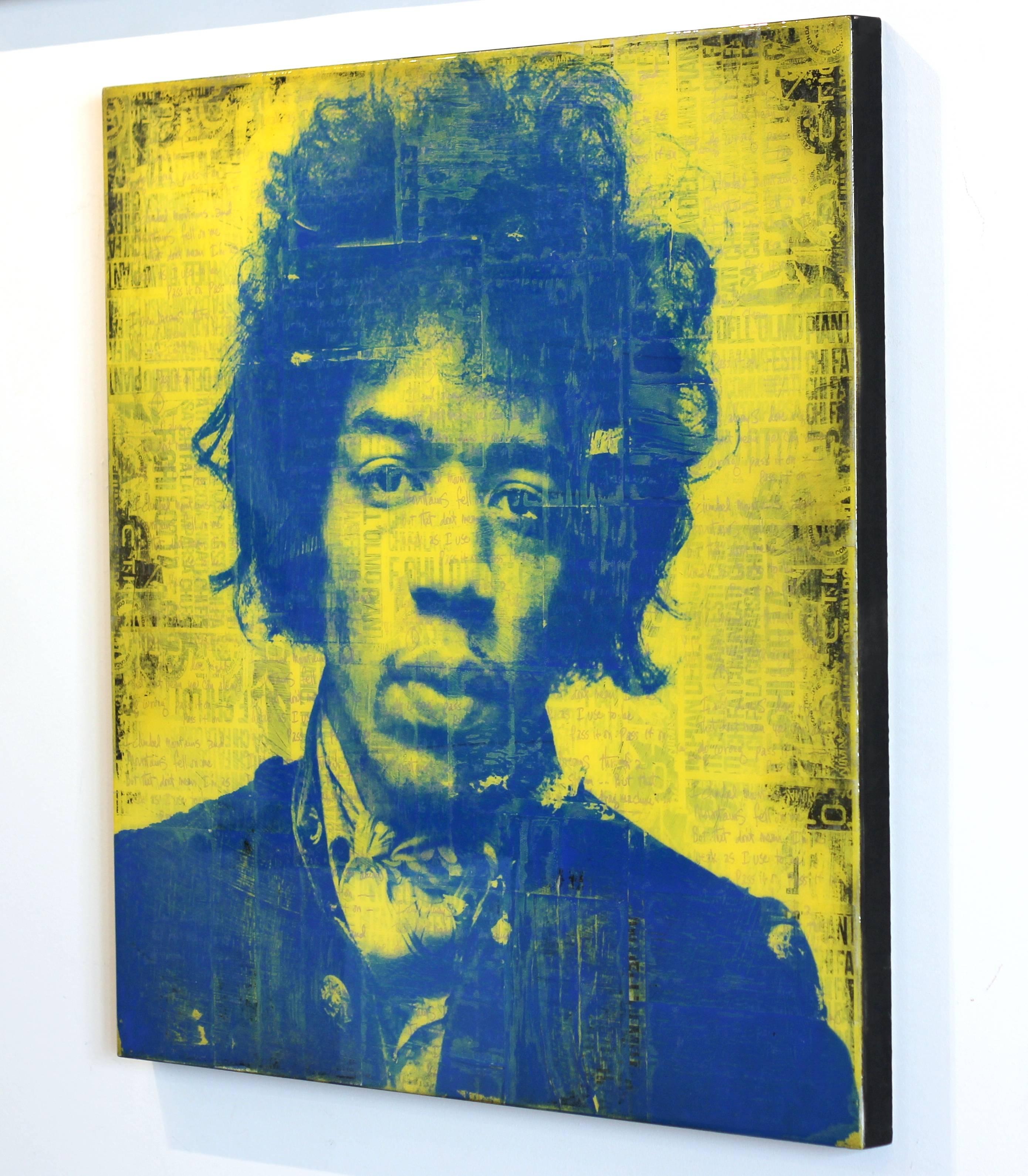 Jimi was a Rockstar Yellow - Brown Portrait Painting by Ashleigh Sumner