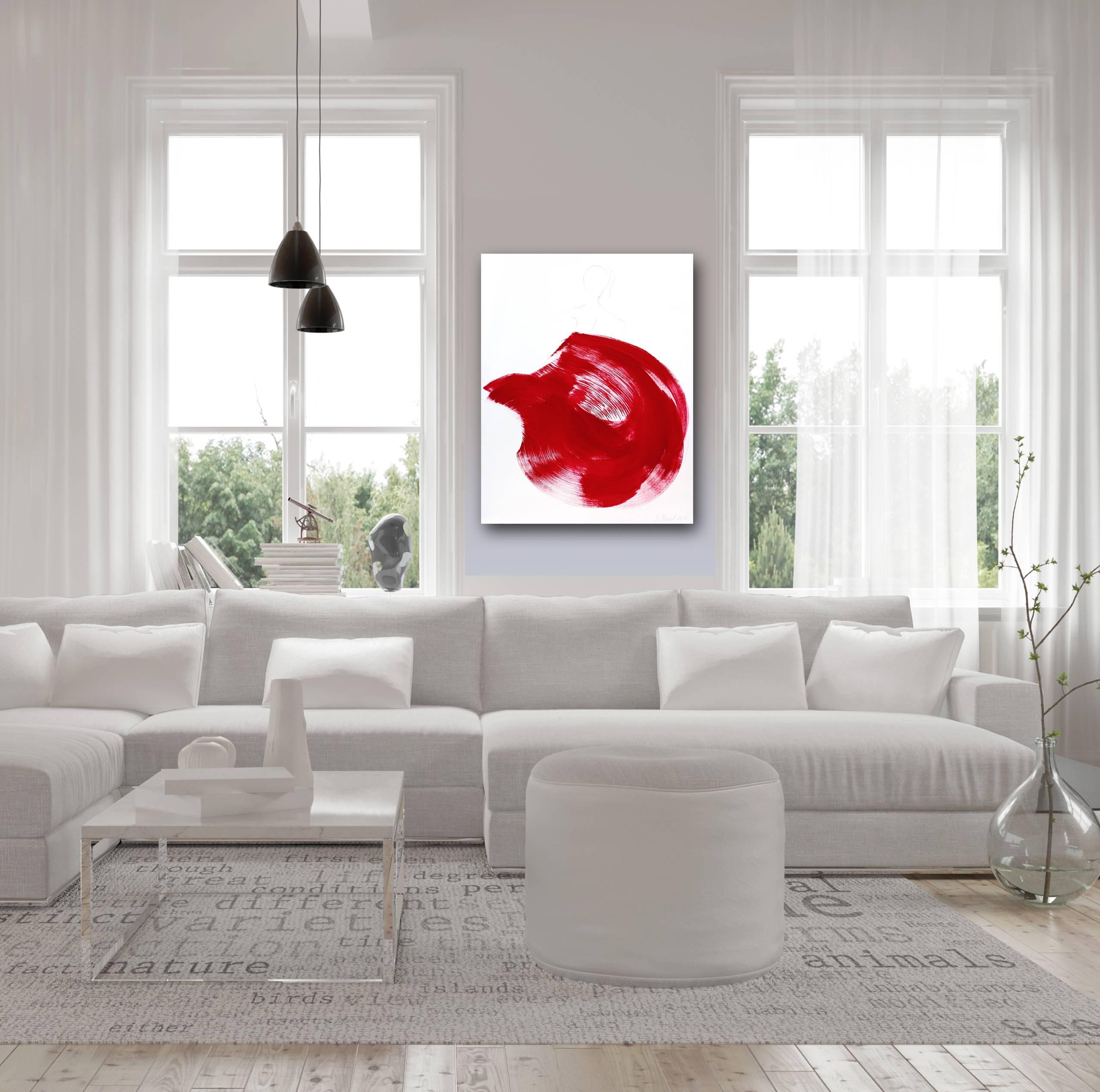 The Red Dress 1 – Ölgemälde auf Leinwand, gerahmt – Painting von Bettina Mauel