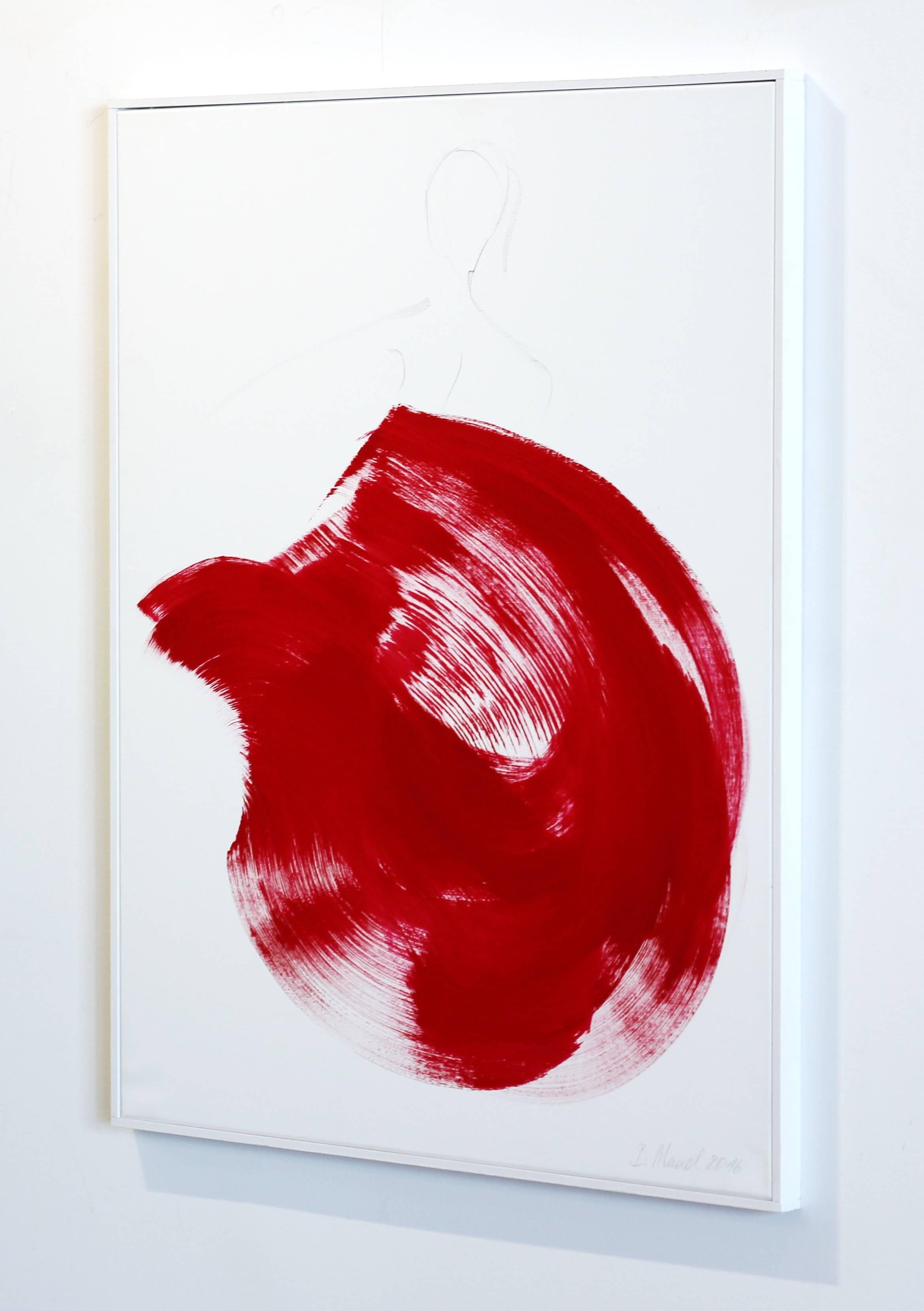 The Red Dress 1 – Ölgemälde auf Leinwand, gerahmt (Rot), Figurative Painting, von Bettina Mauel