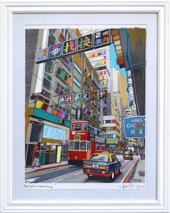 Fast Glimpse Hong Kong - Original Colorful City Still Life Mixed Media Artwork
