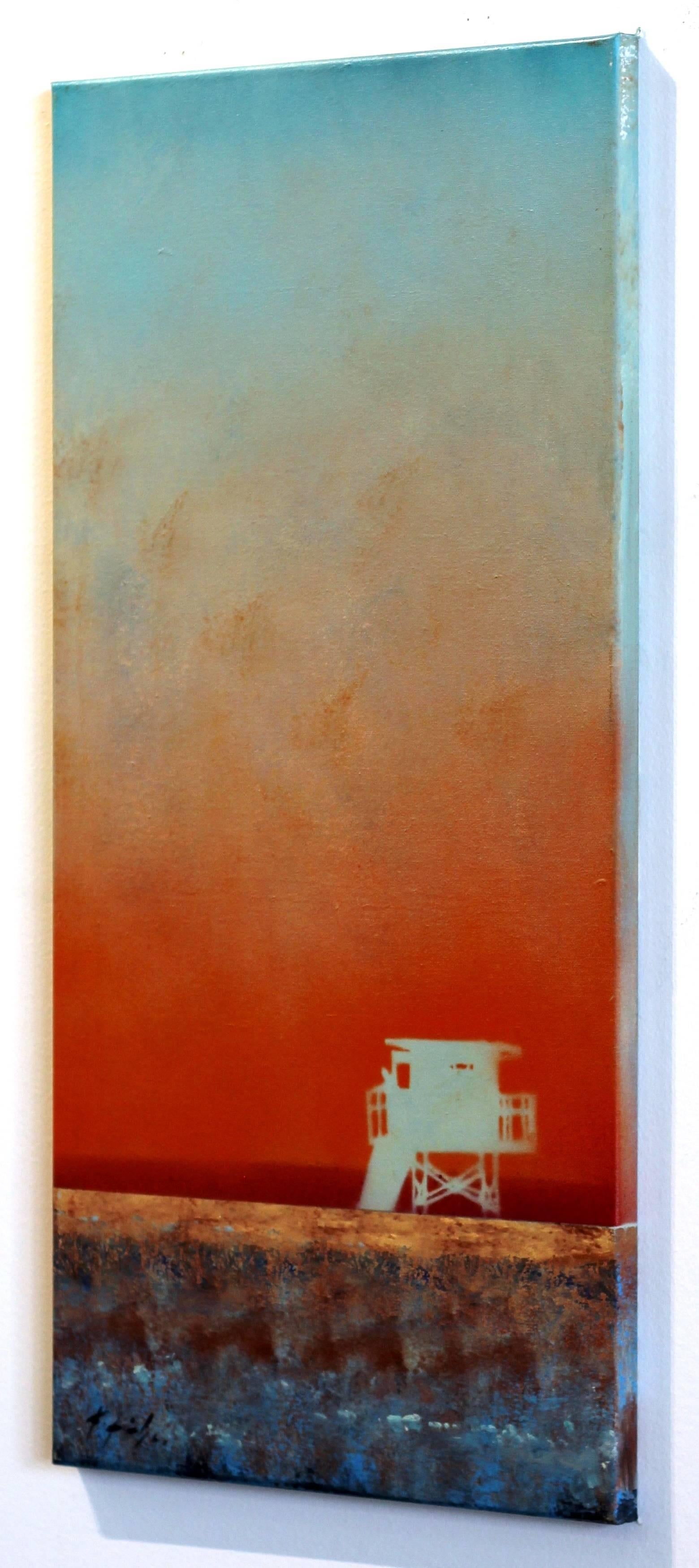 Sunset Flash Tower - Brown Abstract Painting by Kathleen Keifer