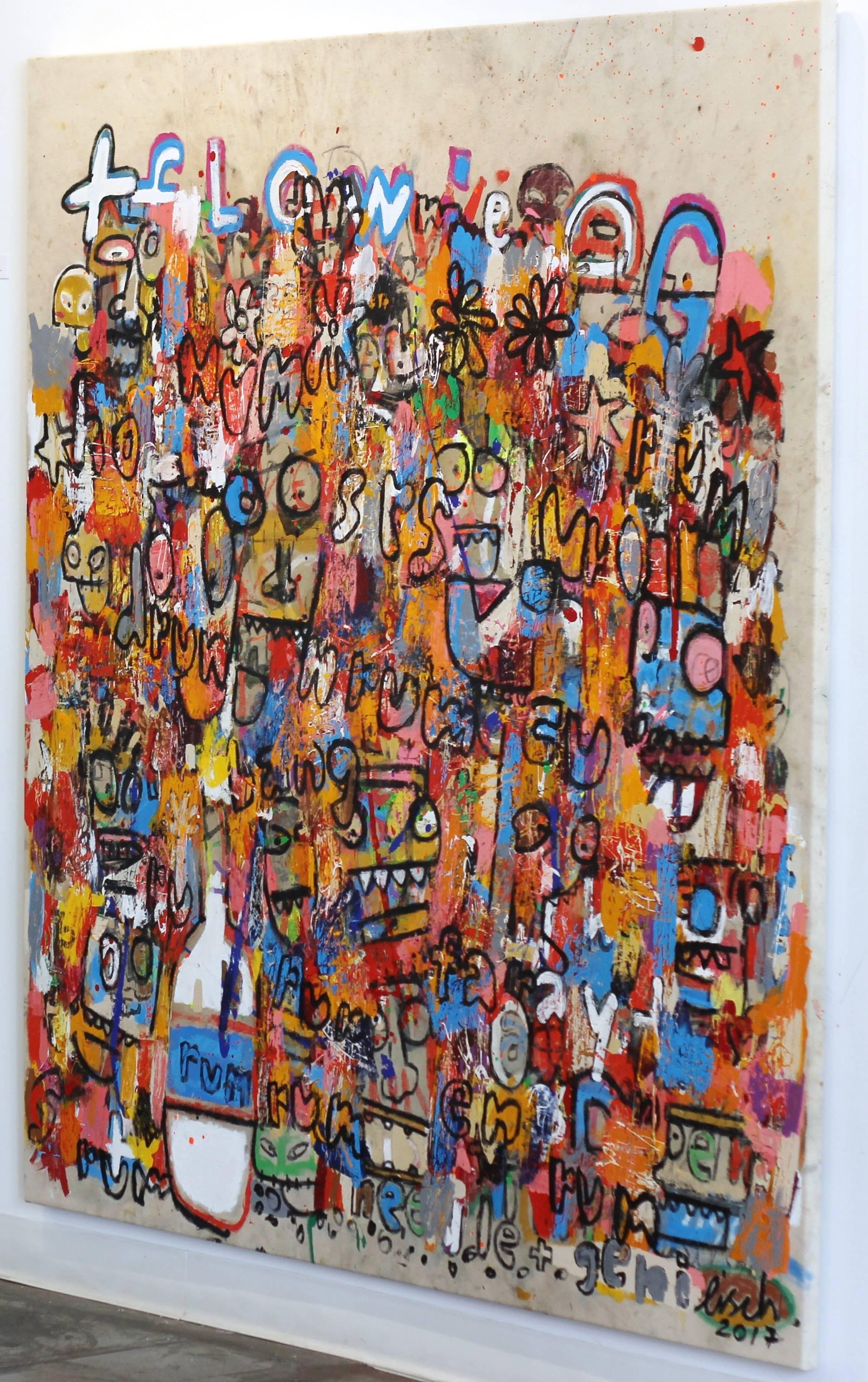Firework - Beige Abstract Painting by Jonas Fisch