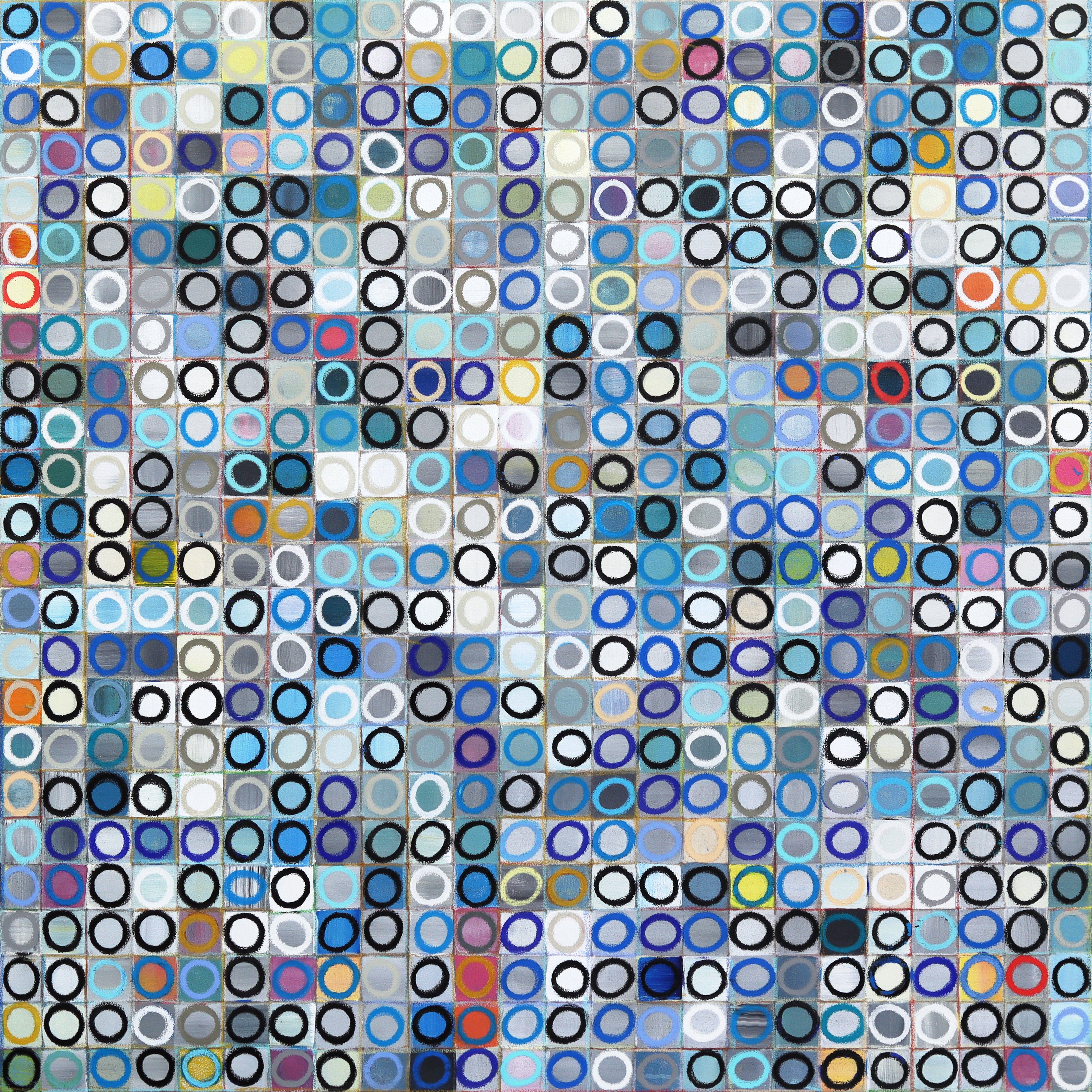 576 Circles V.5 - Original Contemporary Blue Tone Abstract Geometric Painting - Mixed Media Art by Brandon Neher