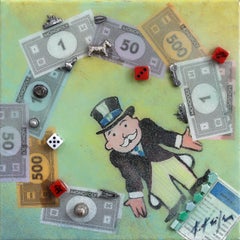 Uncle Pennybags – Abstraktes, von Monopoly inspiriertes Mixed-Media-Kunstwerk auf Leinwand
