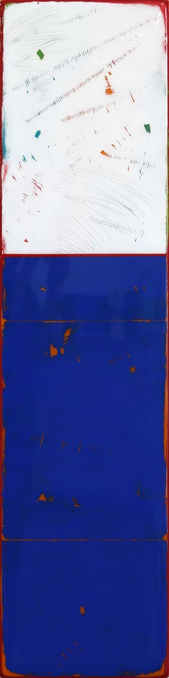 Sunspot 144 - Opera d'arte astratta minimalista in resina moderna, bicolore blu e bianco
