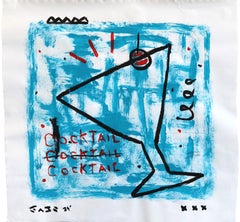 Blue Hour Buzz - Original Blue Martini Glass Mixed Media Pop Art by Gary John