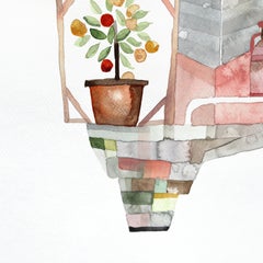 Golden Peach Afternoon - Colorful Architectural Still Life Watercolor Painting