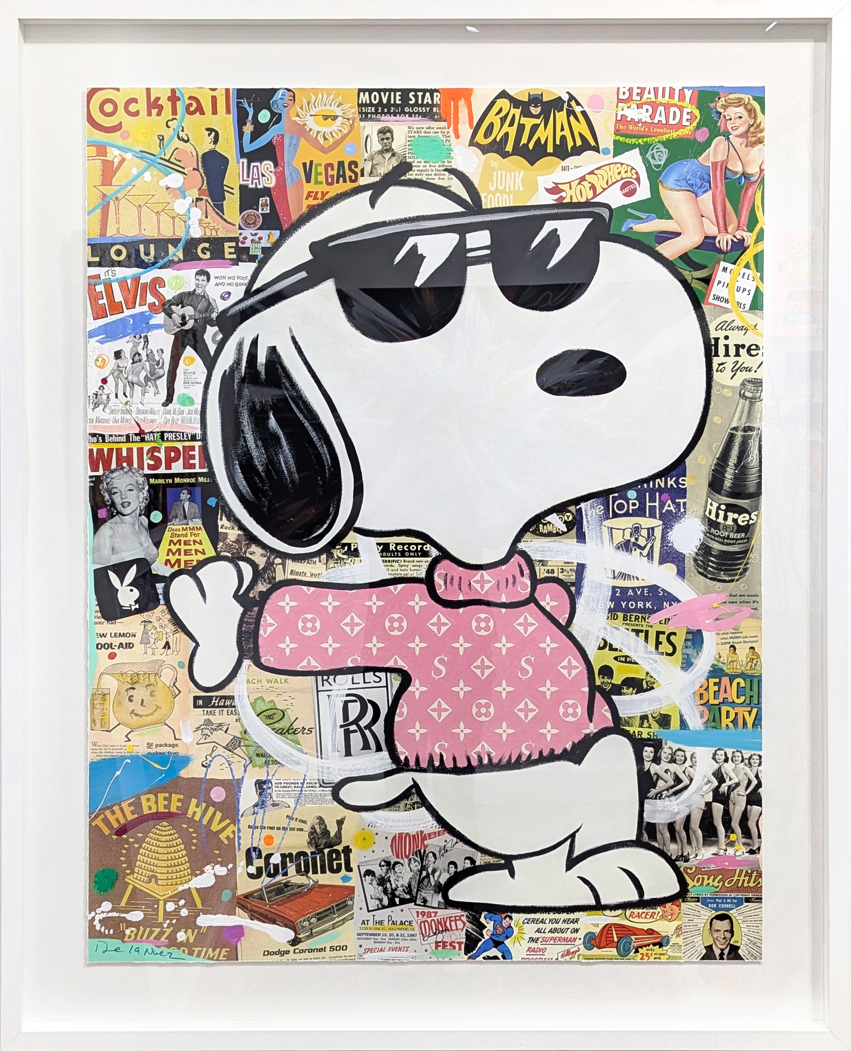 Nelson De La Nuez Figurative Painting - Joe Cool Lean - Framed Abstract Illustrative Figurative Snoopy Pop Art Painting
