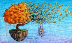 Quietude From Turmoil - Original Colorful Mixed Media Surrealist Landscape Art