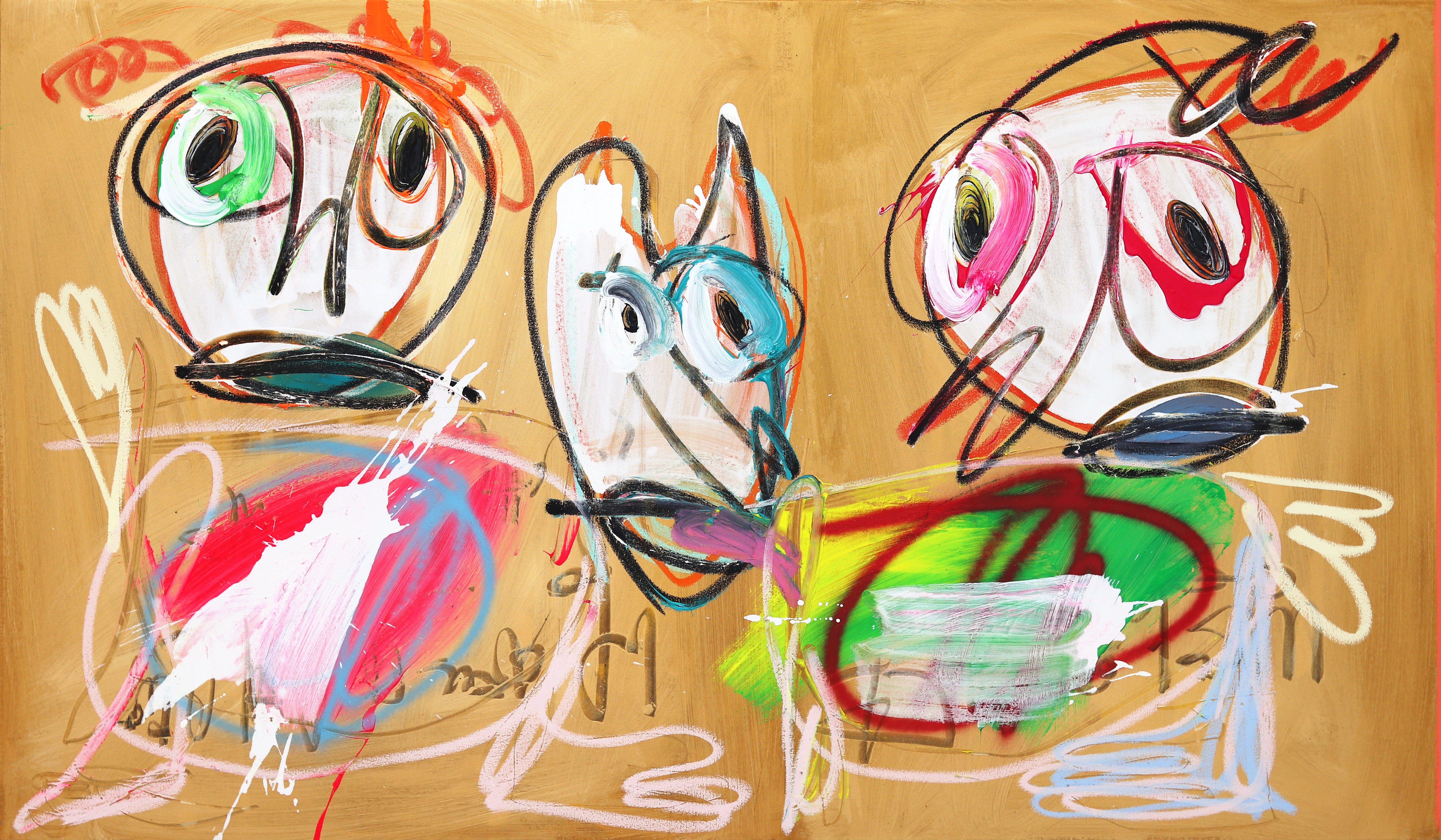 Story of the Family Dog - Colorful Figurative Abstract Textural Mixed Media Art