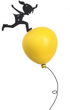 In The Sky (36/50) - Steel Metal Figurative Sculpture with Glossy Yellow Balloon