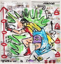 Dynamic Duo - Colorful Figurative Batman Cartoon Acrylic Pop Art by Gary John