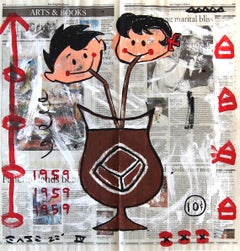 Milkshake au chocolat - Œuvre pop art figurative en acrylique d'inspiration rétro et bande dessinée, par Gary John