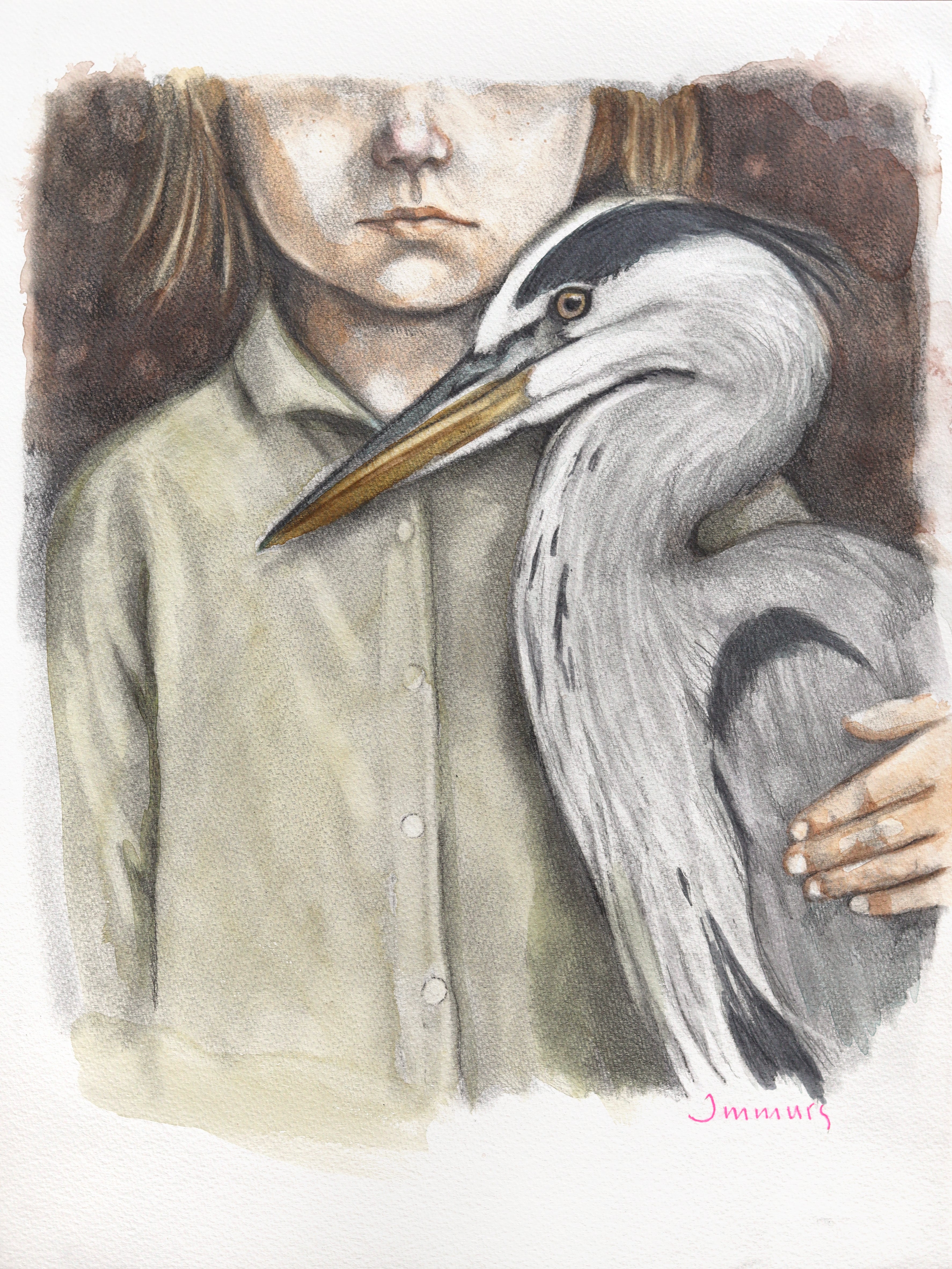 Vergesst einander nicht – figuratives, surrealistisches Tier-Aquarell