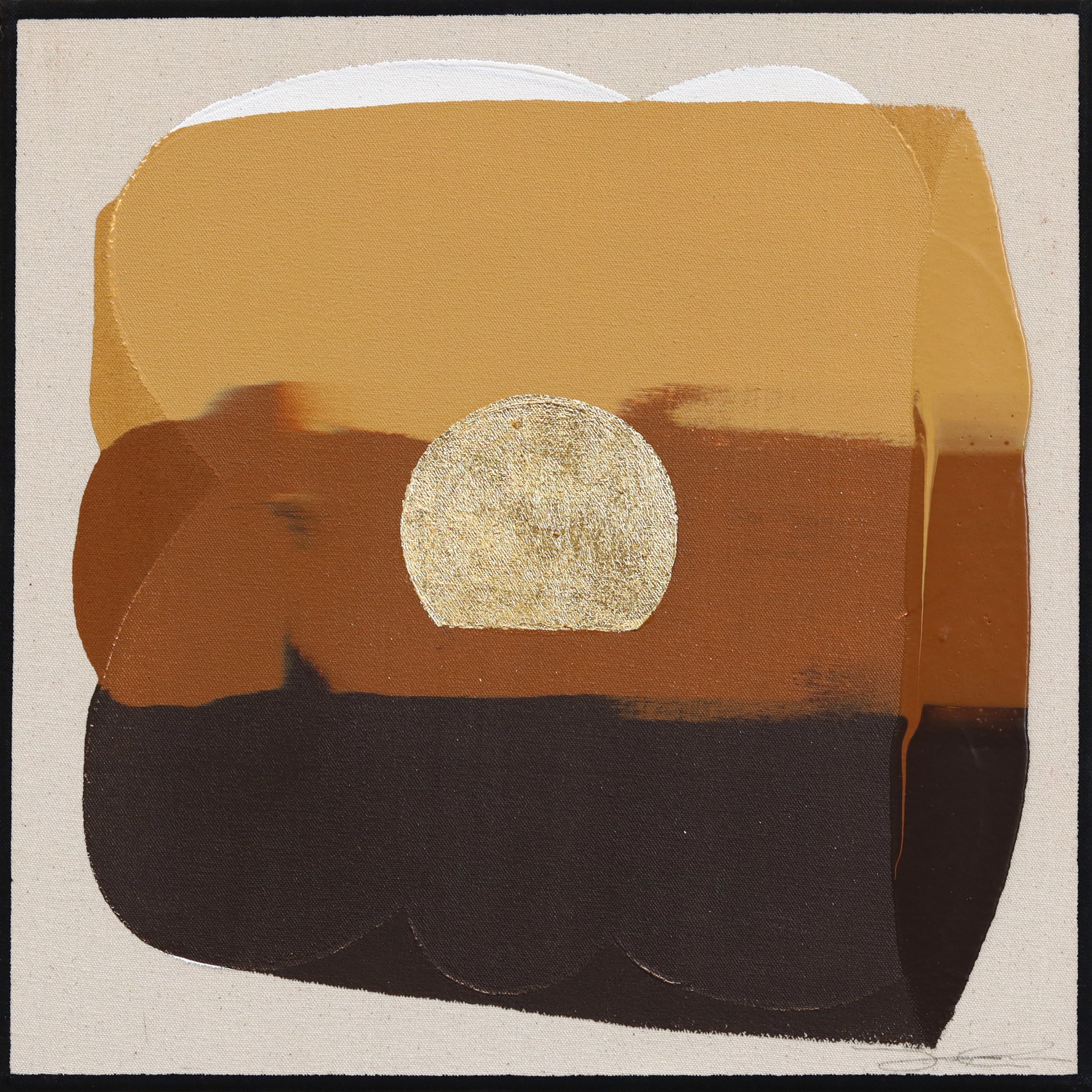 Eternal Sunsets Mini: Aura – Meditatives, abstraktes, geometrisches Gemälde in warmen Farbtönen – Mixed Media Art von Jason DeMeo