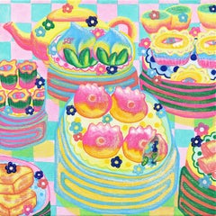 Tea Time – Feministisches, surrealistisches, farbenfrohes Dessert-Stillleben auf Leinwand