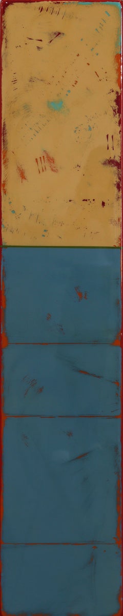 Tall Sunspot 72 - Opera d’arte moderna astratta in resina, in stile minimalista, con tonalità di blu e giallo