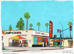 Santa Cruz Afternoon - Abstract Colorful Still Life Mixed Media Art on Paper