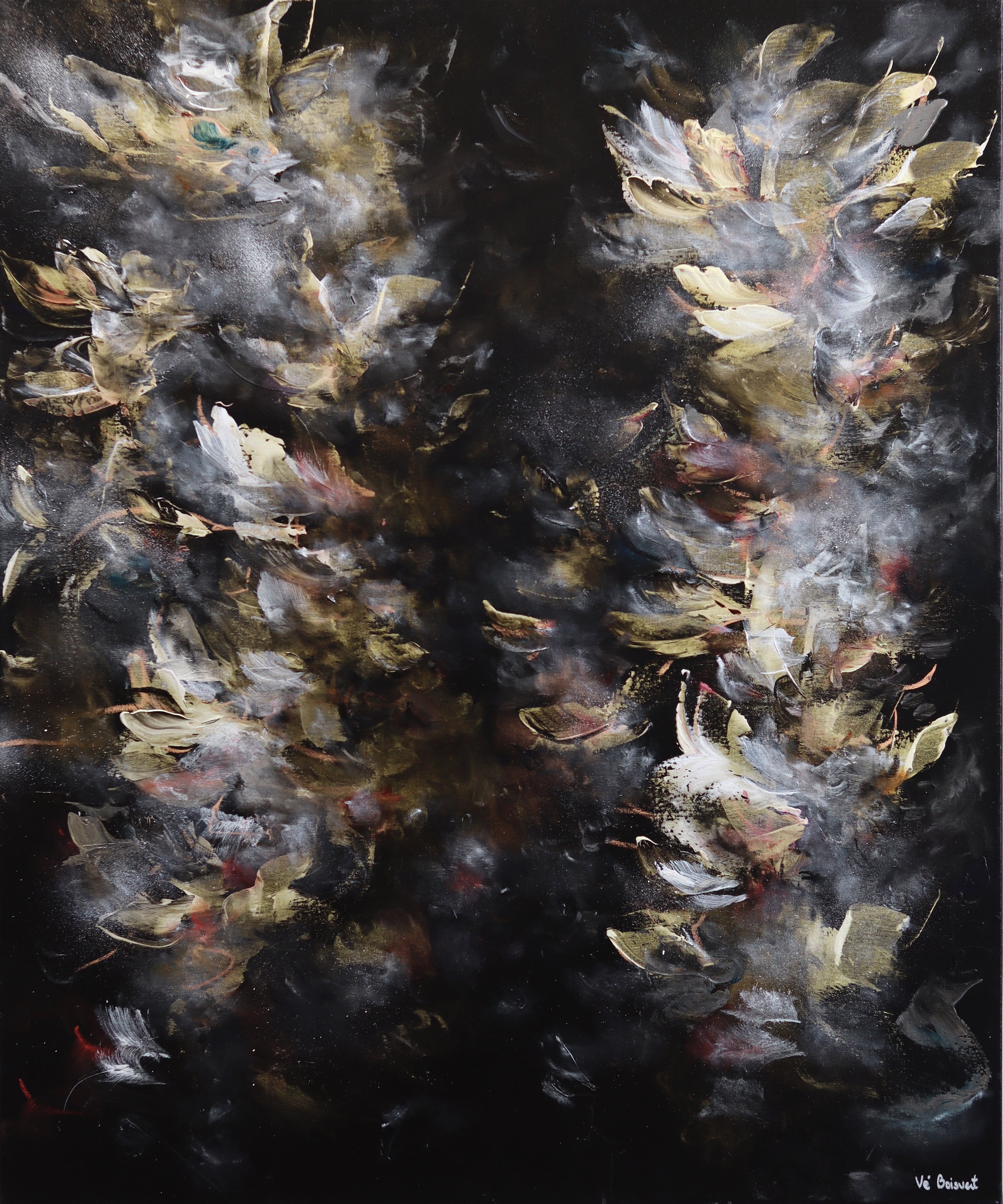 Oser s'exprimer - Abstract Textural Black and Gold Acrylic Painting on Canvas