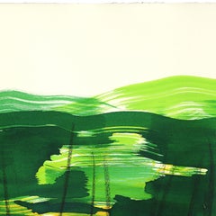 Forest 5 – Abstrakte, minimalistische Landschaftsmalerei mit grüner Tinte auf Leinenpapier