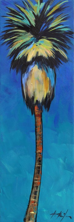 Electric Dream - Original Abstract Palm Tree Still Life Blue Acrylic Painting