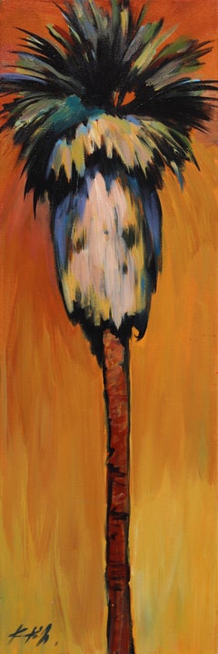 California Gold - Abstract Warm Tone Palm Tree Still Life Acrylic Painting
