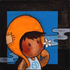 Flower Power – Verspielte, farbenfrohe, zeitgenössische figurative Mixed-Media-Kunstwerke
