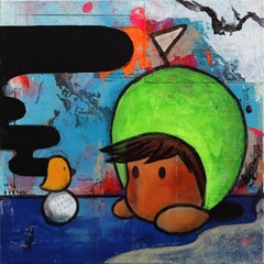 Hole in One - Opera d'arte figurativa contemporanea, stravagante e colorata, realizzata con tecnica mista
