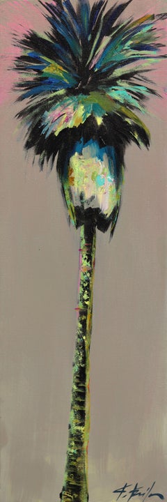 Silver Lining - Abstract Gray Palm Tree Still Life Acrylic Painting on Canvas