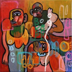 Group Portrait - Abstract Figurative Cubist Inspired Colorful Mixed Media Art