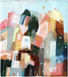 Morning Grid - Abstract Colorful Architectural City Landscape Painting on Canvas