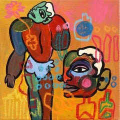 Back and Face - Abstract Figurative Cubist Inspired Colorful Mixed Media Art